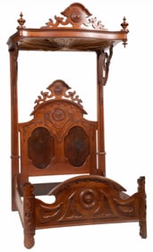 American Renaissance Carved Walnut Half Tester Bed