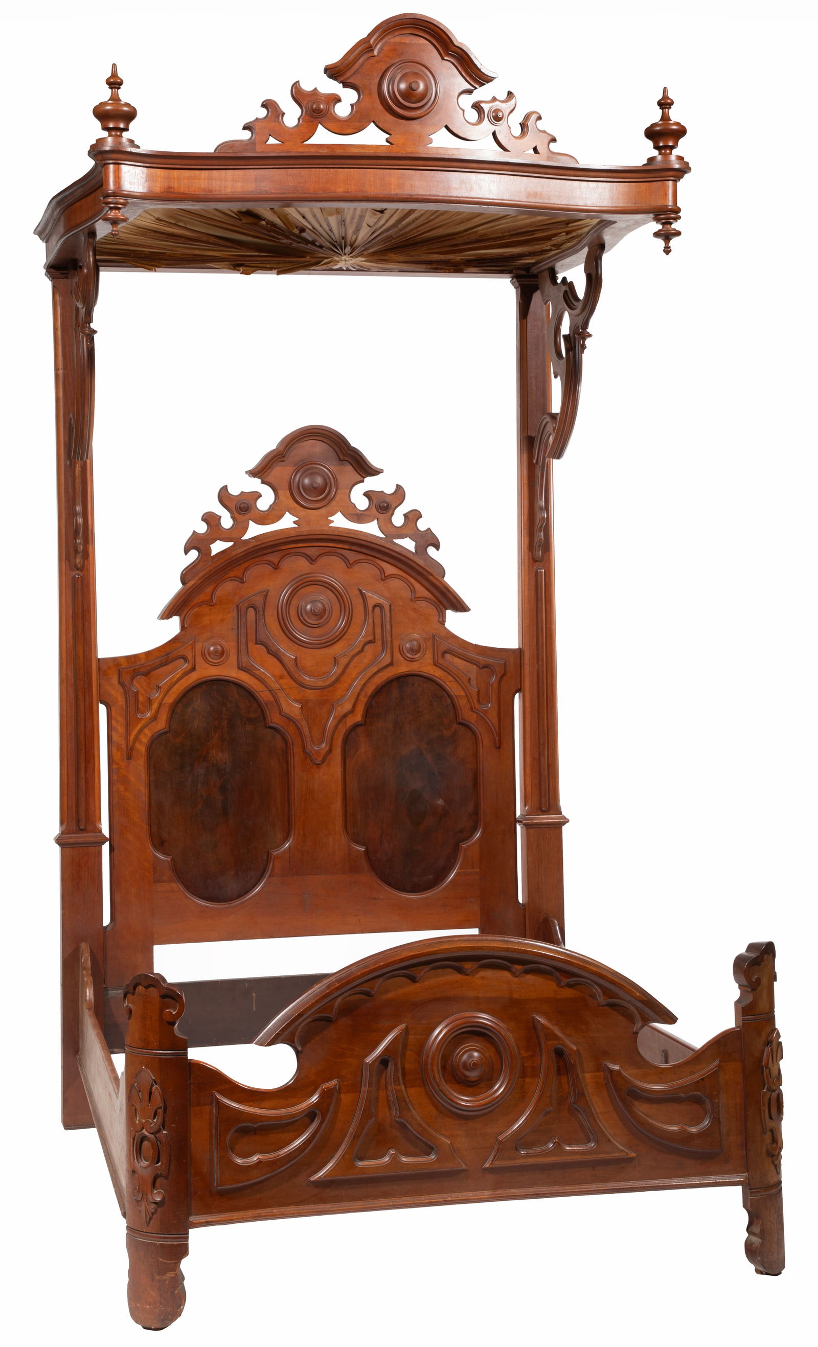 American Renaissance Carved Walnut Half Tester Bed (1 of 8)