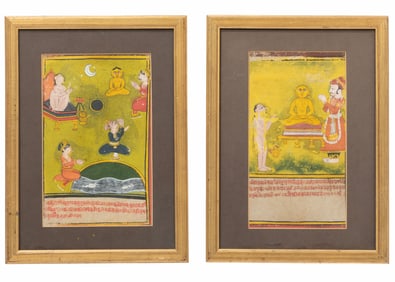 Indian School, 19th c. pair of paintings, each gouache on paper with Sanskrit, framed alike, sight