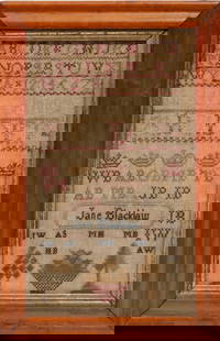 Three Framed Antique American Samplers: Three Framed Antique American Samplersin maple frames, sight 13 1/4 in. X 7 1/4 in.