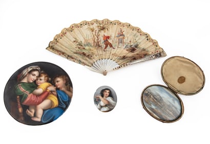 Three Hand-Painted Objects and One Leather Necklace Case