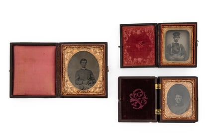 19th c., "Portraits of Young Men", 3 cased tintypes