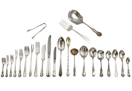 Good Group of Antique and Vintage American Sterling Silver Flatware, 34 pcs.: Good Group of Antique and Vintage American Sterling Silver Flatware, 34 pcs.various makers and patterns, incl. International "Cleome" berry spoon (l. 9 in.), pat. 1900; Dominick & Haff "Renaissance" p