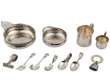 Group of American Sterling Silver Baby Wares, 11 pcs.