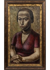 American School 20th c., ?Woman in Red?, oil on board