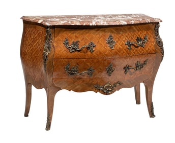 Louis XV-Style Bronze-Mounted Parquetry Bomb? Commode
