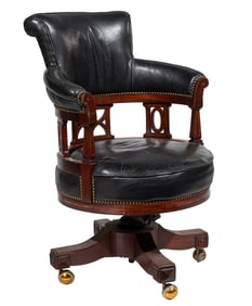 Georgian-Style Inlaid Mahogany Revolving Armchair