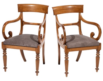 Pair of English Regency-Style Carved Mahogany Armchairs