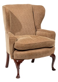 Queen Anne-Style Carved Mahogany Wing chair