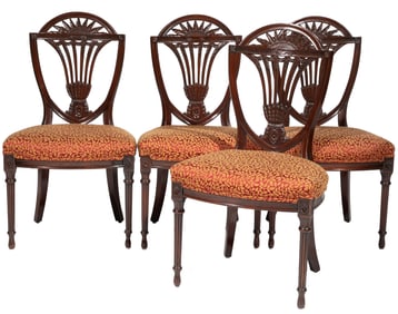 Set of Four Hepplewhite-Style Carved Mahogany Sidechairs