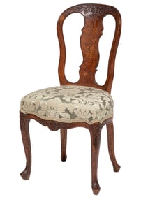 Dutch Marquetry Carved Walnut Sidechair
