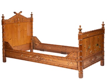 Pair of French Paint Decorated Faux Bamboo Bedsteads