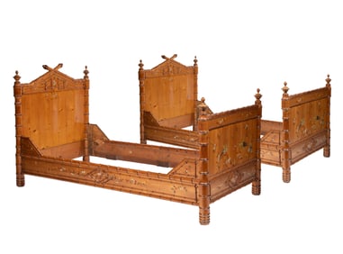 Pair of French Paint Decorated Faux Bamboo Bedsteads