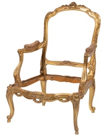 Louis XV-Style Carved Giltwood Fauteuil