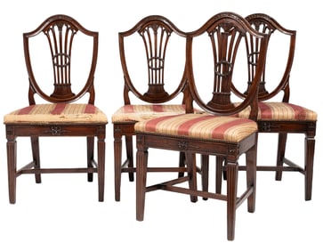 Set of Four Georgian-Style Carved Walnut Dining Chairs