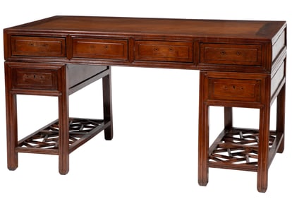 Antique Chinese Hardwood Three Section Pedestal Desk