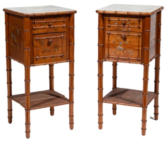 Pair of French Paint Decorated Faux Bamboo Nightstands