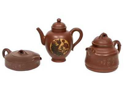 Three Chinese Yixing Pottery Covered Teapots