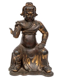 Chinese Partial Gilt Bronze Figure of Guandi