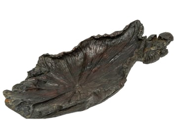 Large Chinese Wood Lotus Leaf Vessel