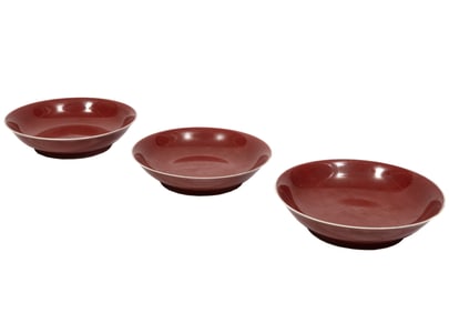 Three Chinese Peachbloom Porcelain Dishes