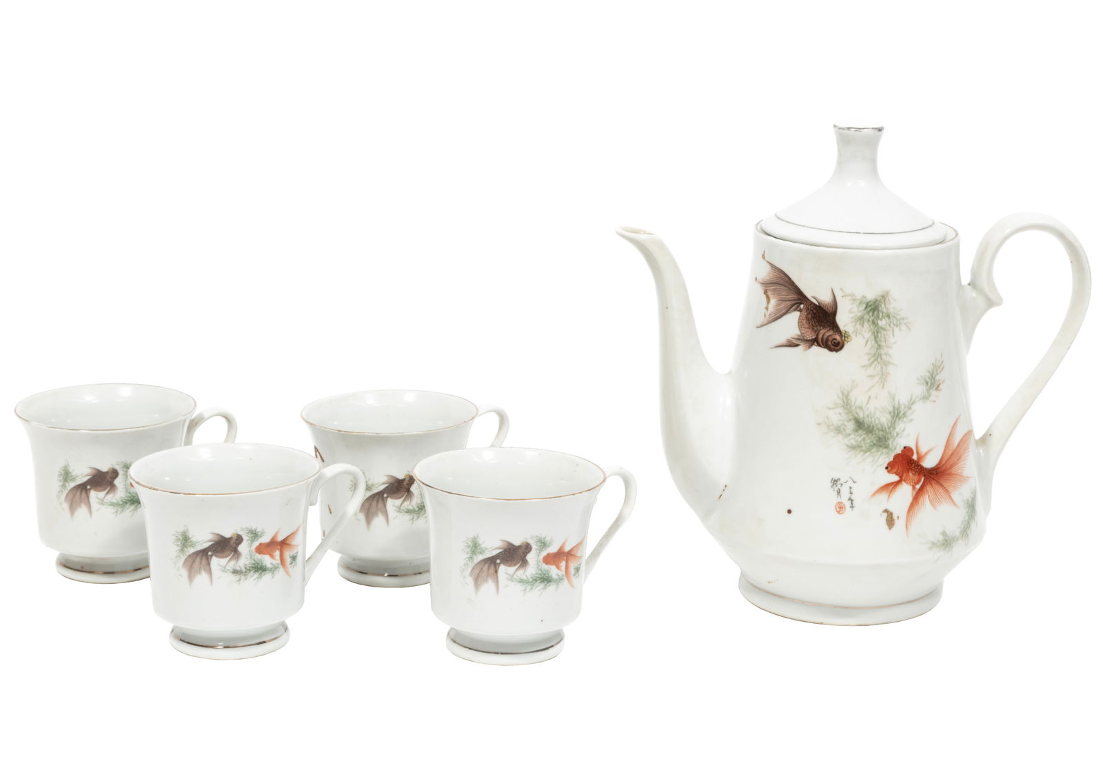Chinese Polychrome Five Piece Porcelain Tea Set (1 of 4)