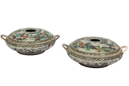 Pair of Chinese Famile Rose Covered Hair Receiver/Vanity Bowls