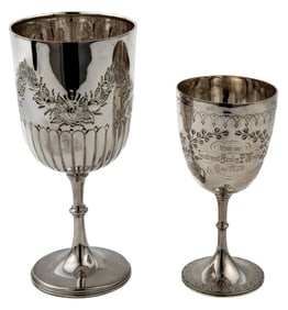 Two Antique English Sterling Silver Trophy Cups