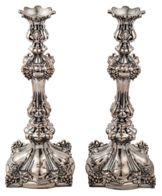 Pair of Continental Silver Candlesticks in the Baroque Taste