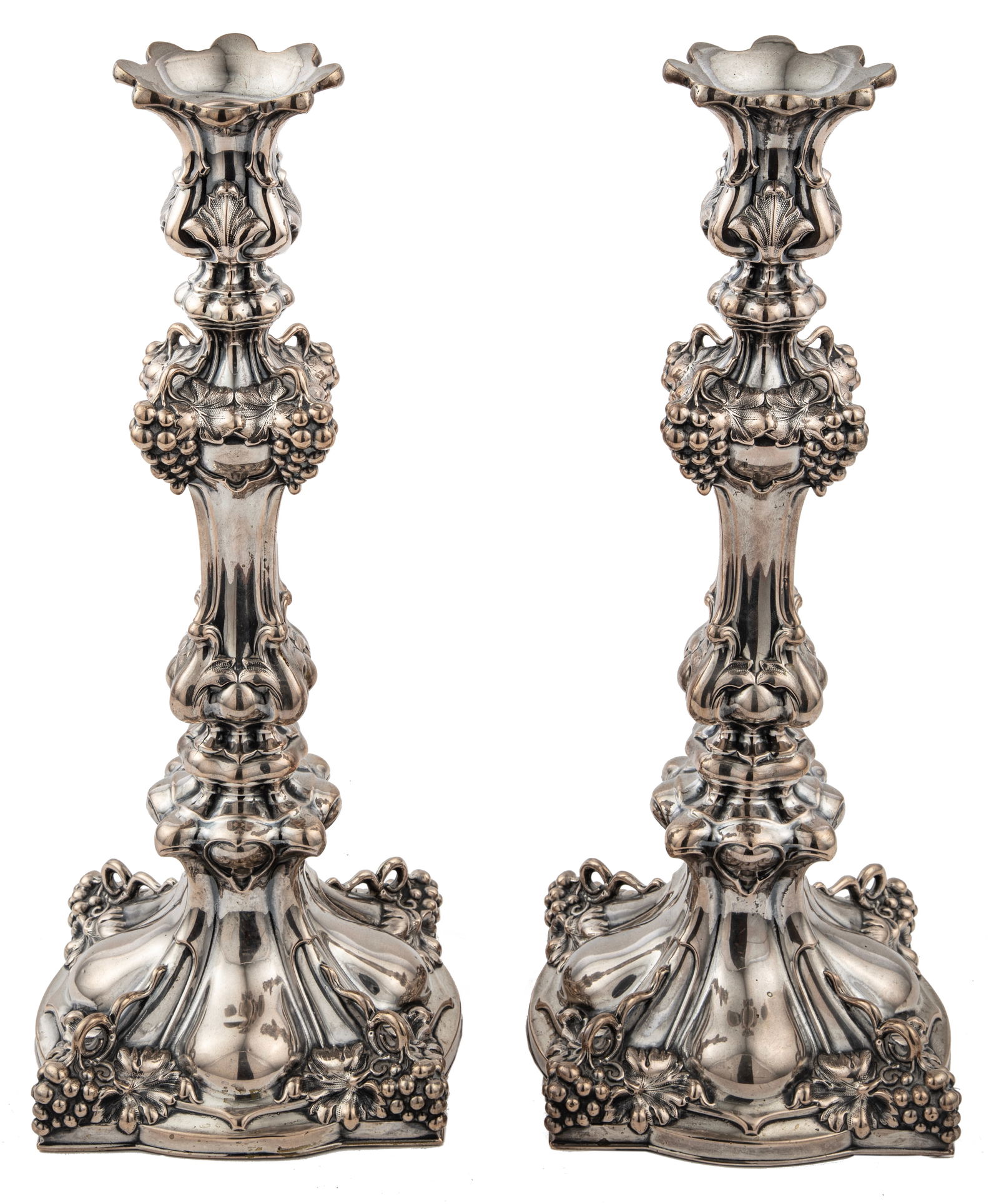 Pair of Continental Silver Candlesticks in the Baroque Taste (1 of 7)