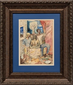 American School 20th c., ?Untitled: Family", watercolor on paper