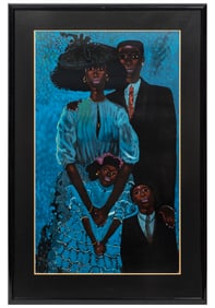 Geoffrey Lamont Holder, Trinidadian/New York 1930-2014, ?Family in Blue?, lithograph