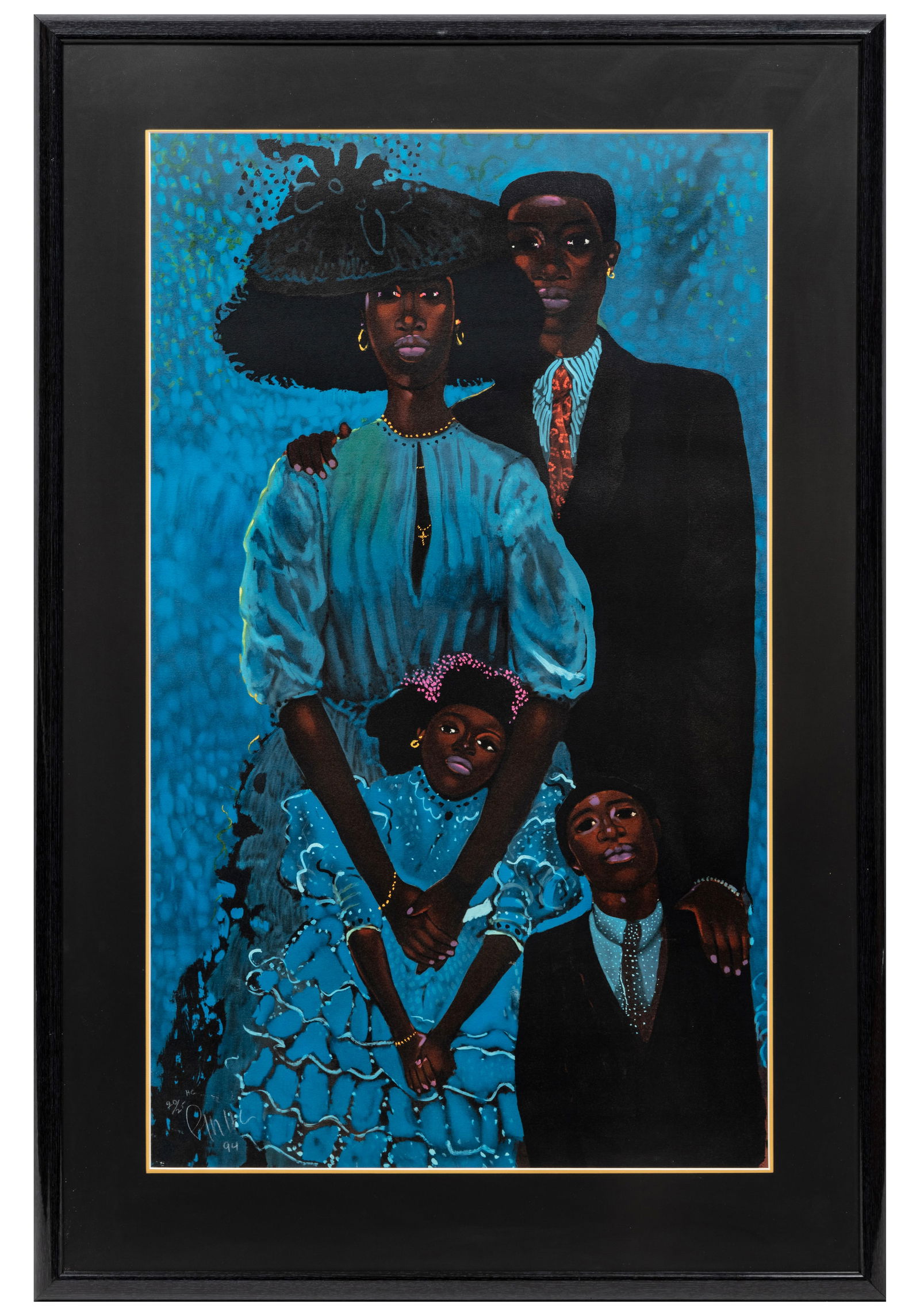 Geoffrey Lamont Holder, Trinidadian/New York 1930-2014, ?Family in Blue?, lithograph (1 of 2)