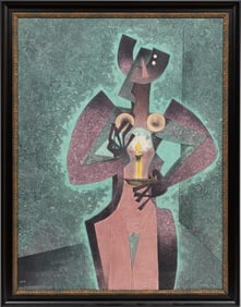 Byron Gálvez, Mexican 1941-2009, “Candle Dancer”, acryligraph on handmade paper