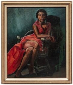 American School 20th c., ?The Red Dress?, oil on canvas