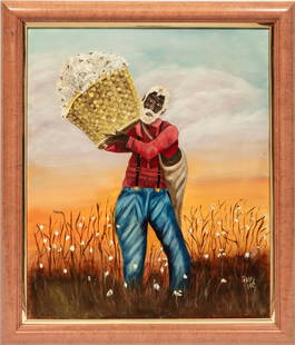 American School 20th c., ?Cotton Picker?, oil on canvas: American School 20th c.?Cotton Picker?oil on canvas1989, signed ?Patty R? and dated lower right, framed.24 x 20 in. (61 x 50.8 cm.), Frame: 28 x 24 x 1 in. (71.1 x 61 x 2.5 cm.)