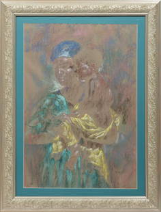 American School 1981, ?Mother and Child?, pastel on paper: American School 1981?Mother and Child?pastel on paperillegibly signed and dated lower left, framed.26 1/4 x 37 3/4 in. (66.7 x 95.9 cm.), Frame: 46 1/4 x 35 1/2 x 1 3/4 in. (117.5 x 90.2 x 4.4 cm.)