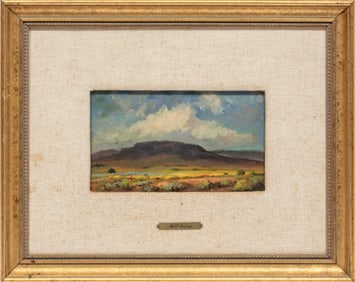 Bill Mittag, American/Arizona 1935-2025, "Desert Mountains", oil on masonite