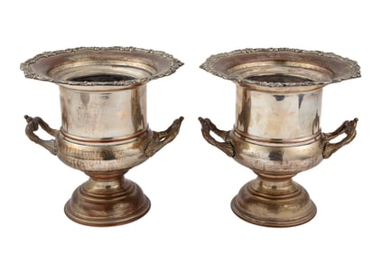 Pair of English Silverplate Campagna-Form Wine Coolers