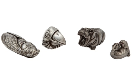 Group of Four Silver Animalia Figures in the Style of Julius Rappaport/Faberge