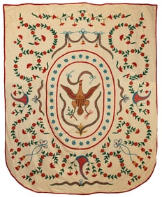 Large American Eagle Design Crewel Embroidery Bed Cover