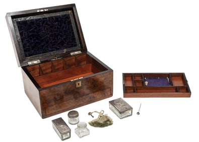 Antique English Burlwood Dressing Box