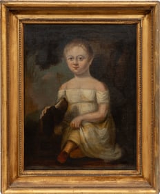 American School 18th/19th c., "Child with Dog", oil on canvas