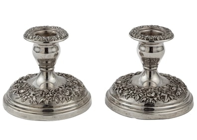 Pair of S. Kirk & Son Sterling Silver Repousse Candlesticks
