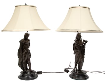 Pair of Continental Patinated Metal Figural Lamps