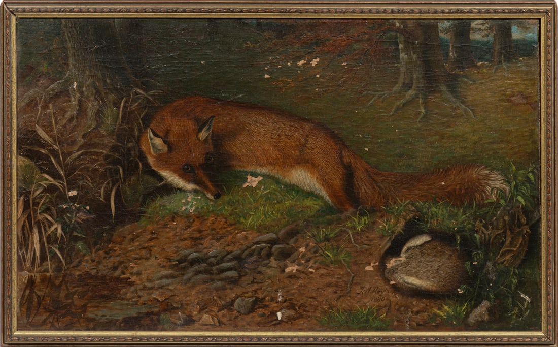 British School 1880, "Missed Again", oil on canvas: British School 1880"Missed Again"oil on canvassigned "J. W. Haylock" and dated lower right, framed.18 1/8 x 30 1/8 in. (46 x 76.5 cm.), Frame: 20 x 32 x 1 in. (50.8 x 81.3 x 2.5 cm.)