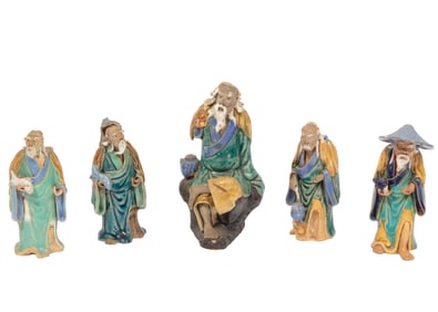 Five Chinese Glazed Pottery Mud Men