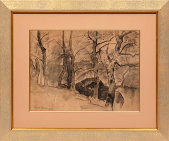Attributed to Max Weyl, German/Washington, D.C. 1837-1914, "Landscape", charcoal on paper laid on