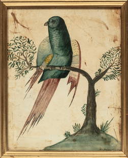 William Shakespeare Mauton, American d. 1850, "Robin" and "Pigeon", 2 watercolors on paper: William Shakespeare MautonAmerican, d. 1850"Robin" and "Pigeon"2 watercolors on paper, one laid on board1830, each signed and dated lower right, each extensively inscribed with artist and family infor