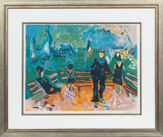Jean-Claude Picot, French 1933-2020, "A Family Watching Sailboats", lithograph